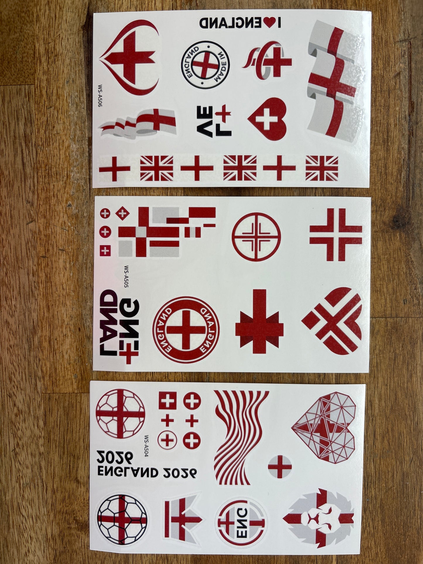 Team England Temporary Tattoos Various designs 1 sheet ( aprox 8 tattoos per sheet)