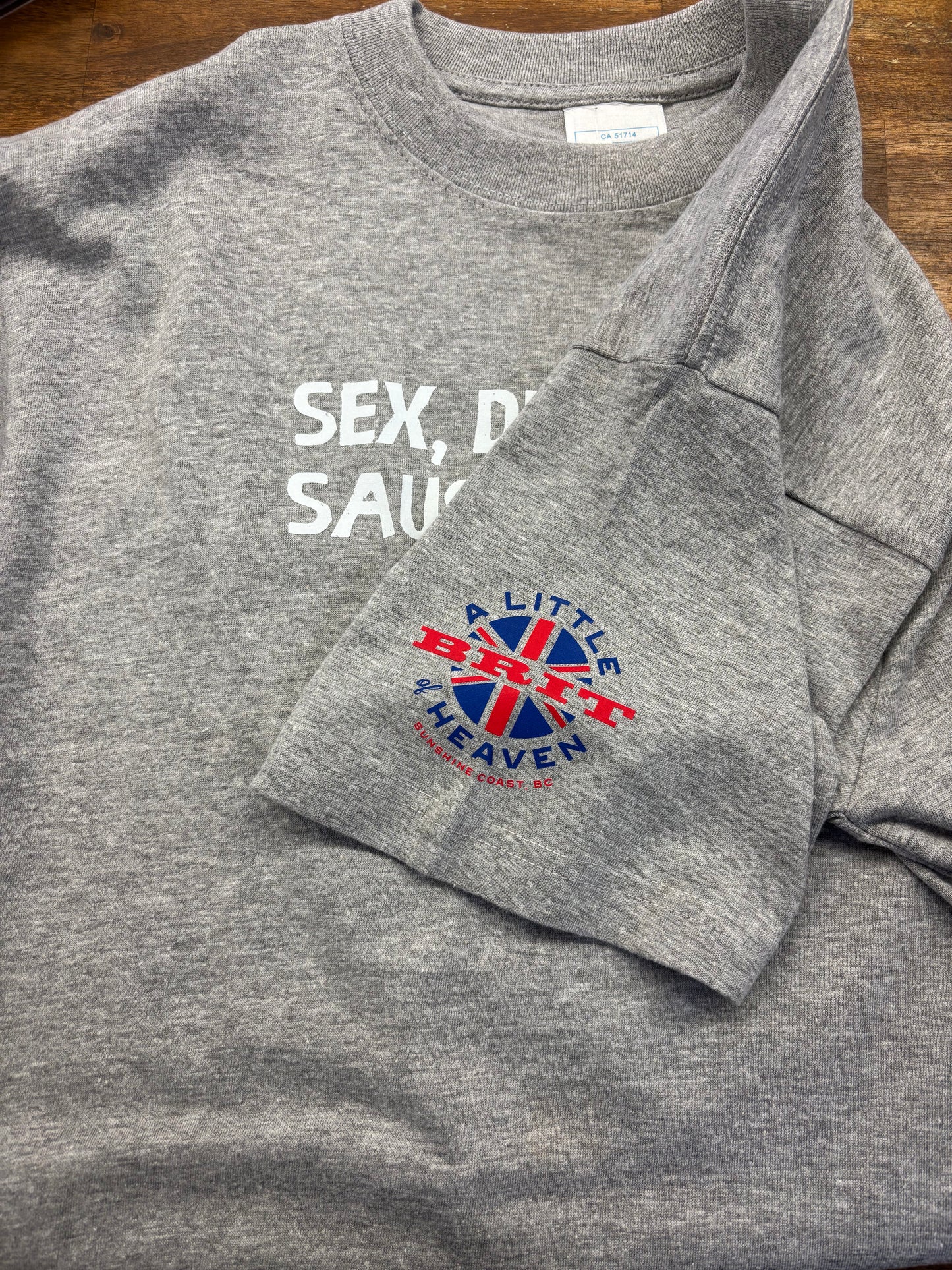 Sex Drugs & Sausage Rolls           Grey T-Shirt size Medium