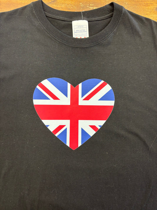 Union Jack Heart T-Shirt, Black size XXL