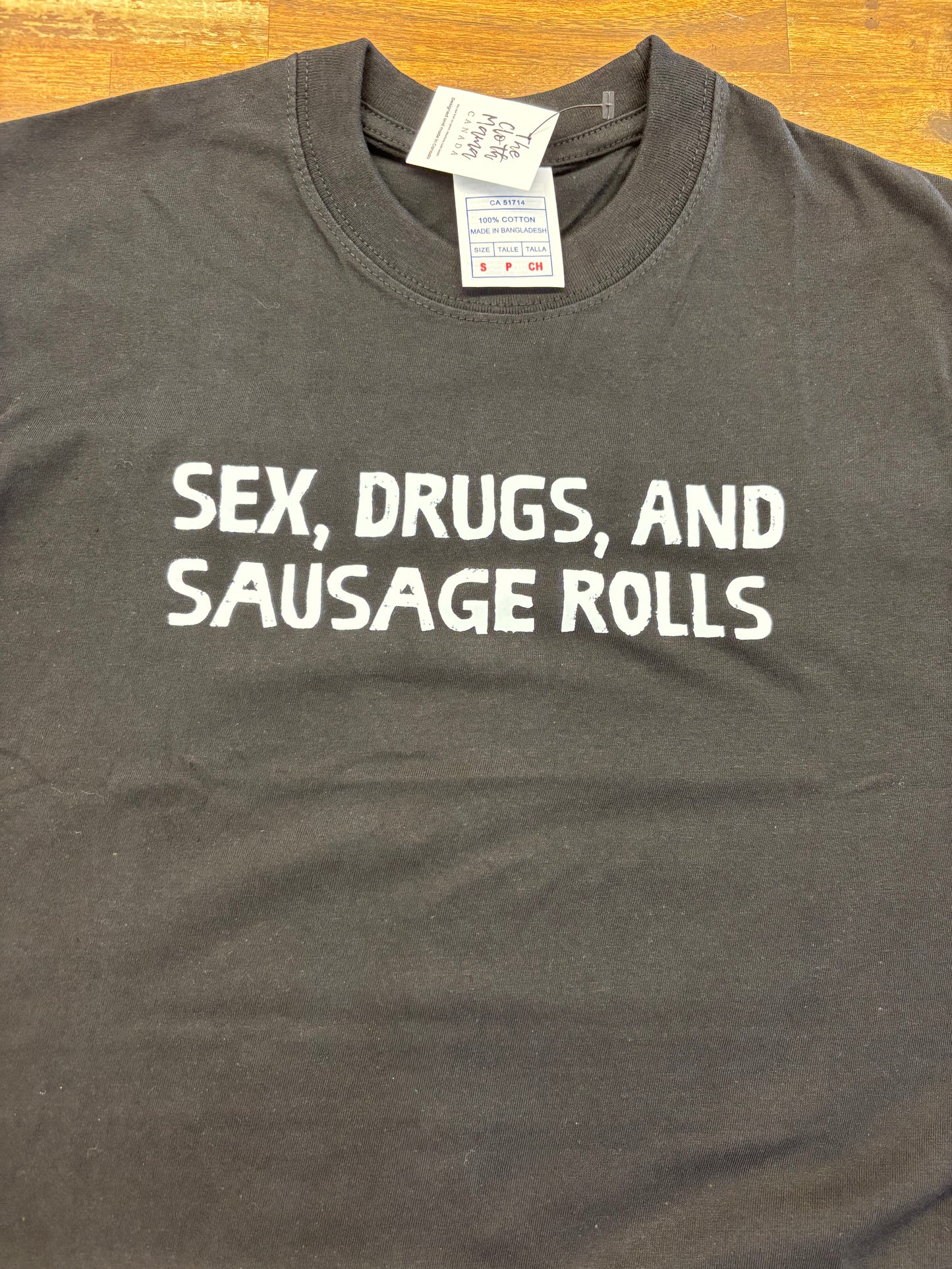 Sex Drugs & Sausage Rolls T-Shirt, Black size XXL