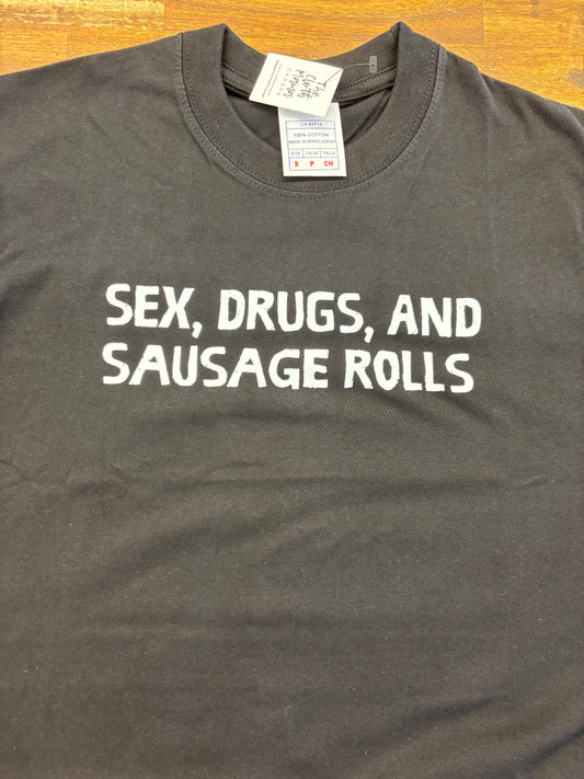 Sex Drugs & Sausage Rolls T-Shirt, Black size XL